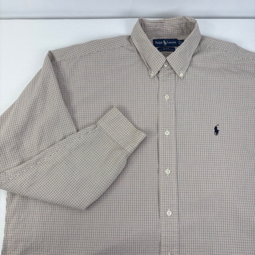 Ralph Lauren Mens Blake L/S Button Down Shirt Tan Black Micro Check Size XL